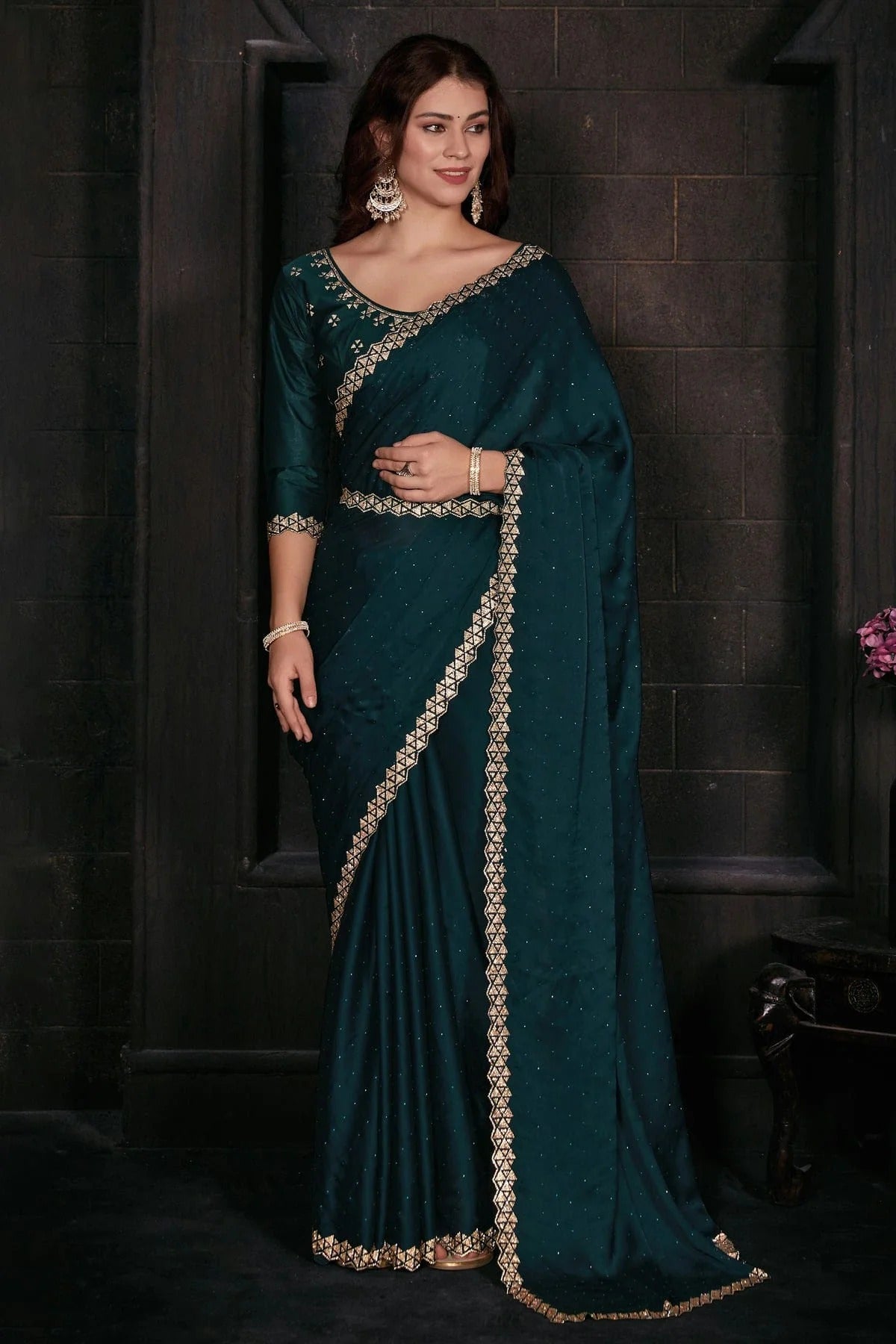 Teal Colour Pure Satin Designer Saree LC1121764
