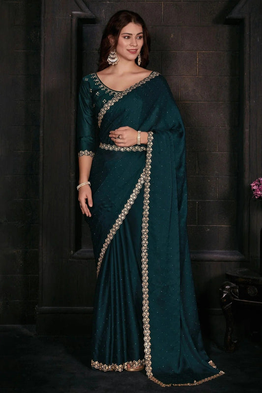 Teal Colour Pure Satin Designer Saree LC1121764