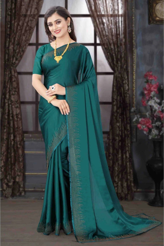 Teal Colour Pure Satin Designer Saree SD1120698