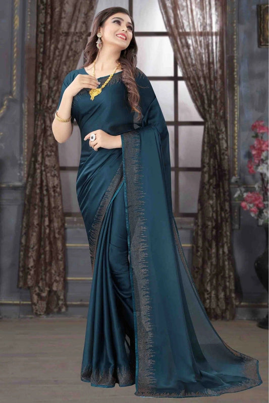 Teal Colour Pure Satin Designer Saree SD1120700