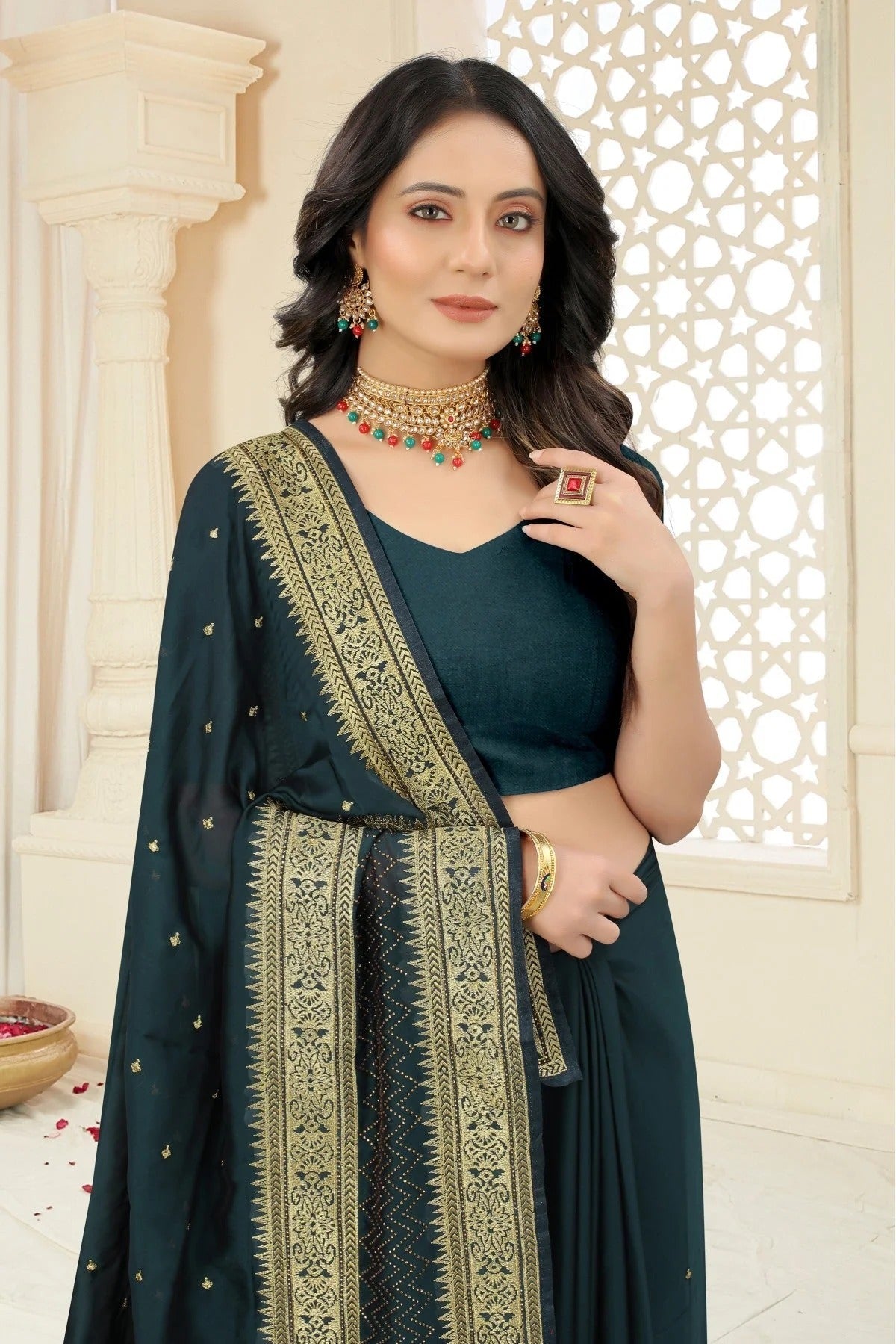 Teal Colour Rangoli Silk Embroidery Saree SD1120963 A