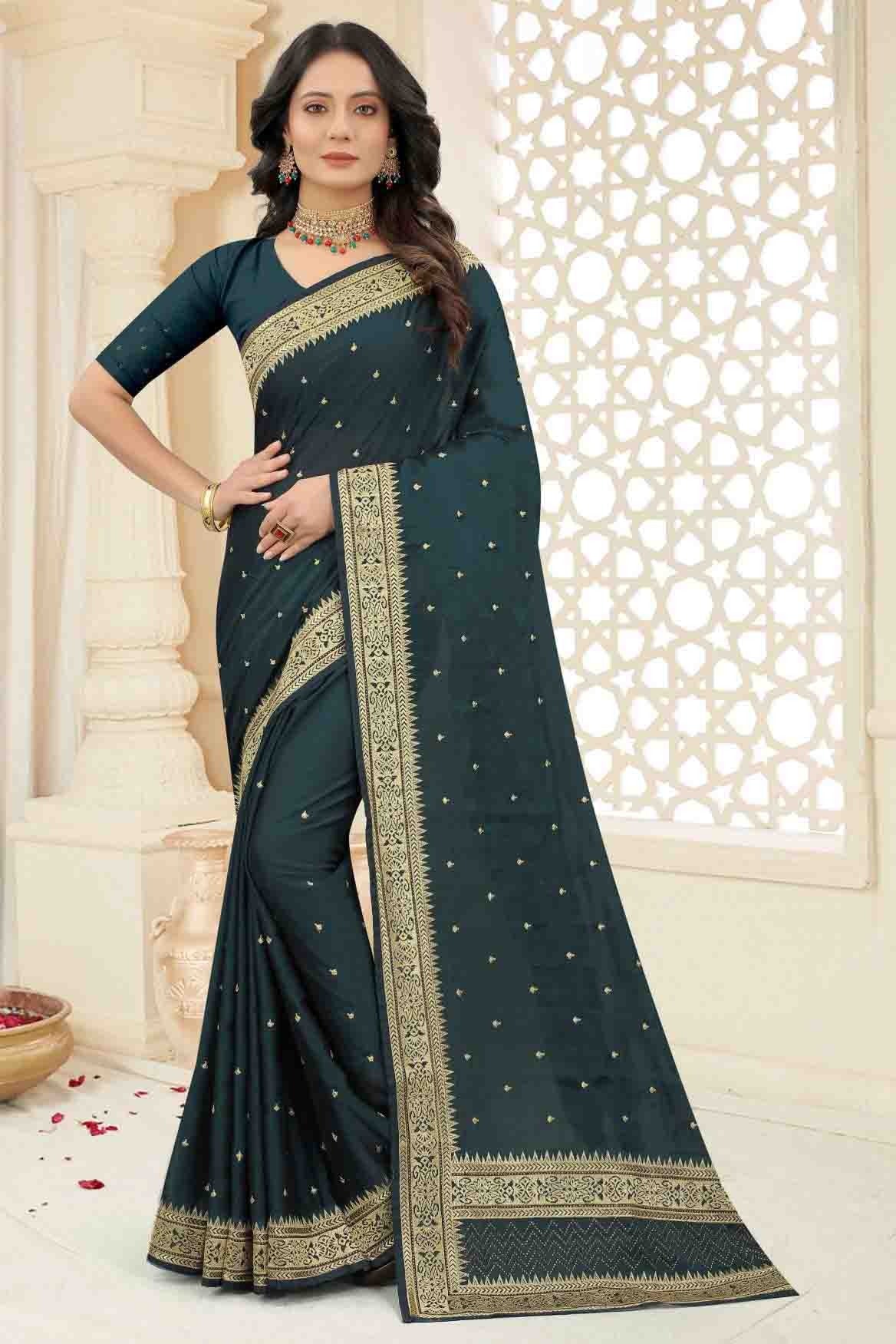 Teal Colour Rangoli Silk Embroidery Saree SD1120963