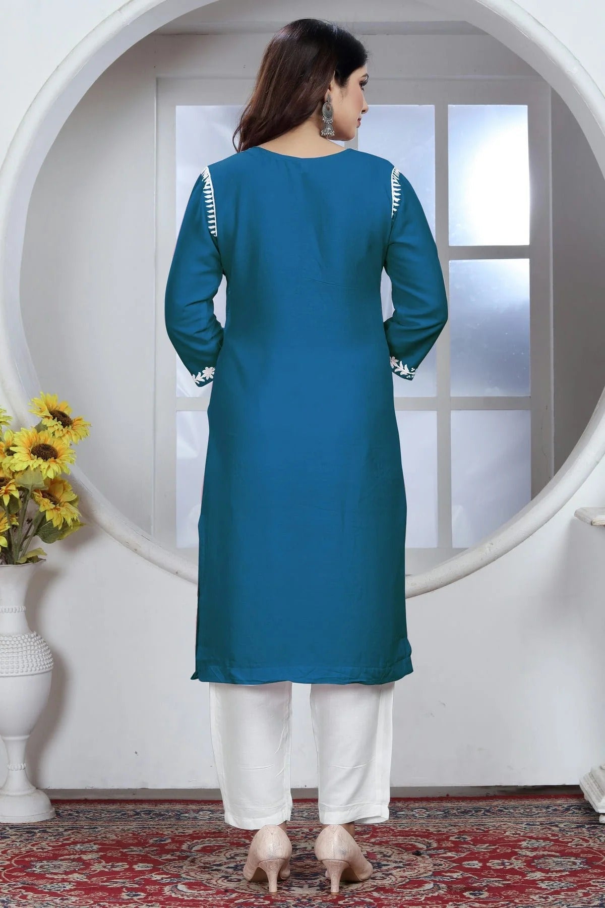 Teal Colour Rayon Kurta And Pant Set KR1111336 A