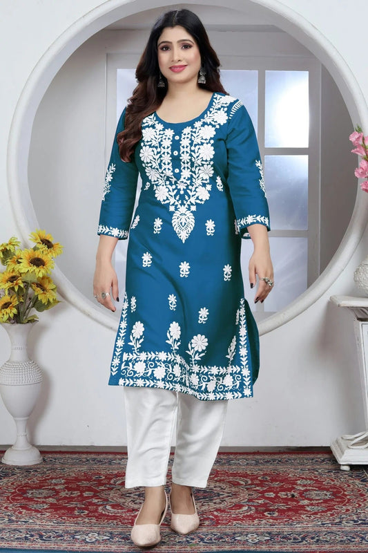 Teal Colour Rayon Kurta And Pant Set KR1111336