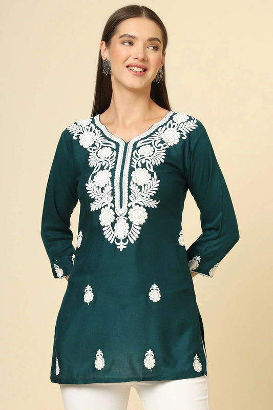 Teal Colour Rayon Readymade Top TP1110852