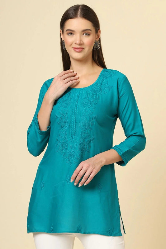 Teal Colour Rayon Readymade Top TP1110869