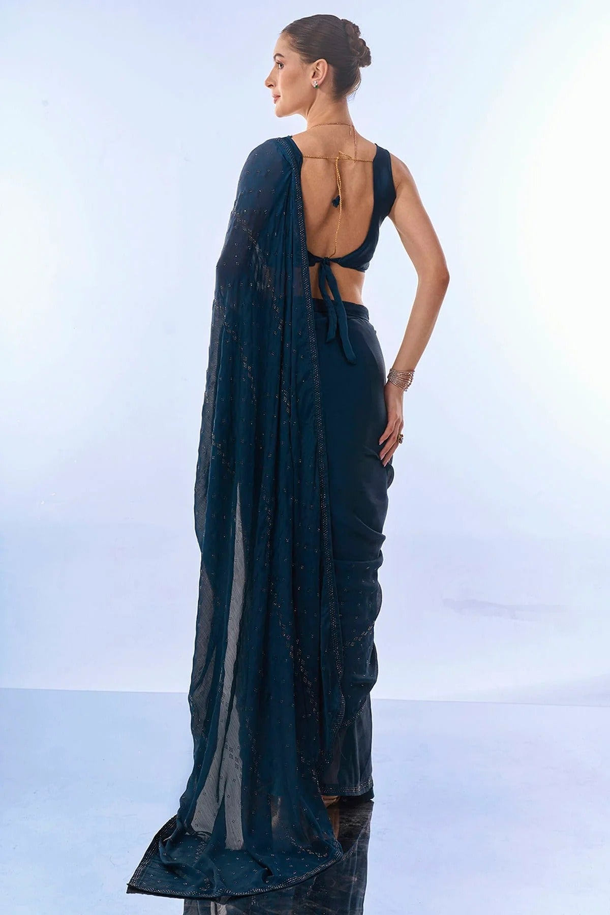 Teal Colour Satin Chiffon Saree SD1110473 A