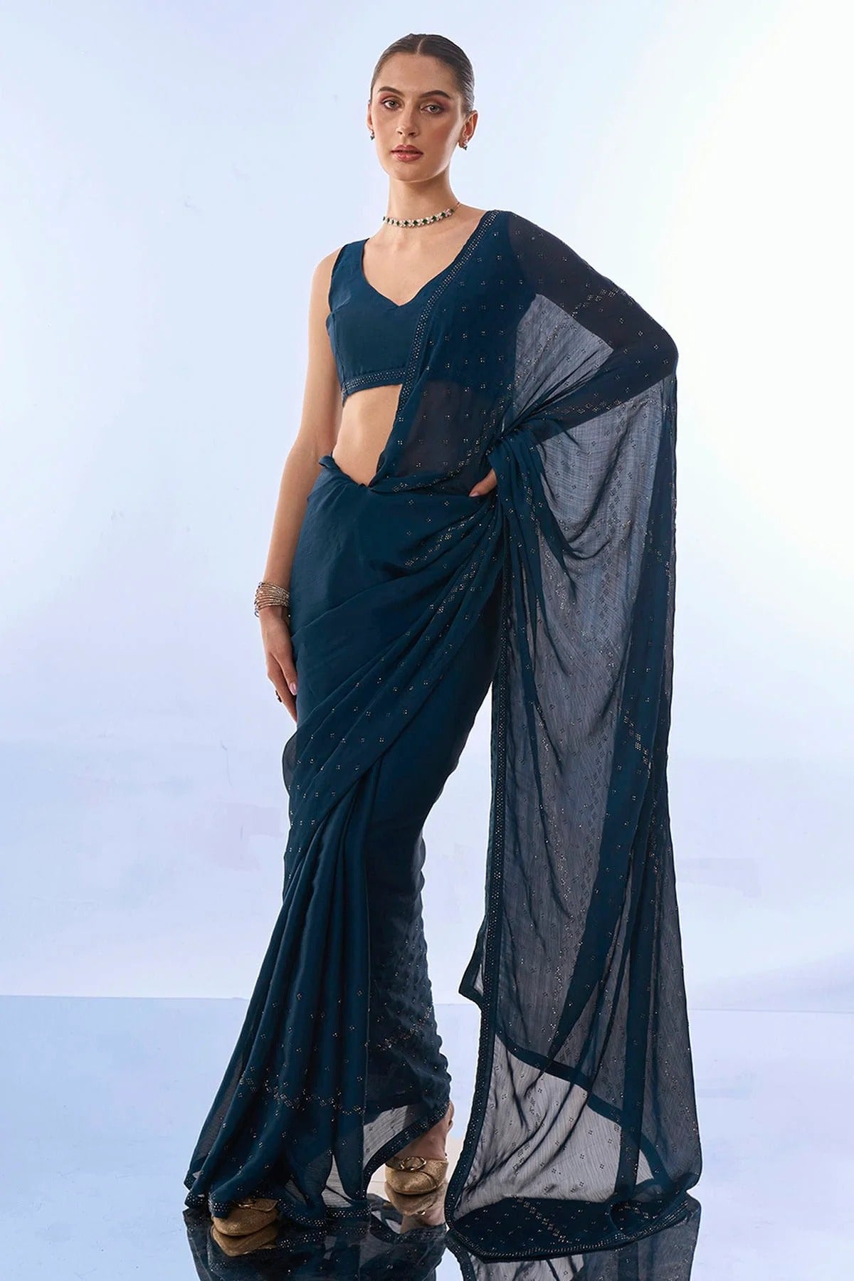 Teal Colour Satin Chiffon Saree SD1110473