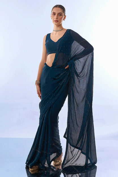 Teal Colour Satin Chiffon Saree SD1110473