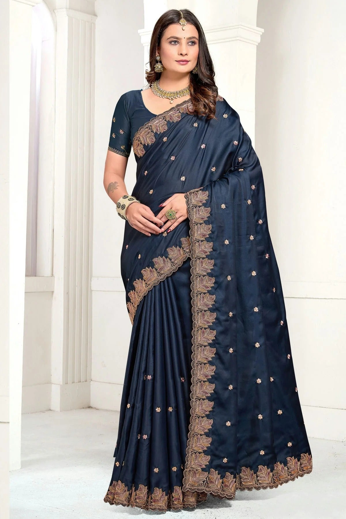 Teal Colour Satin Designer Saree SD1121892