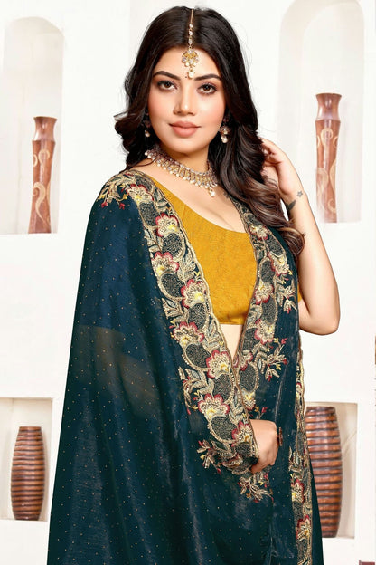 Teal Colour Satin Silk Designer Saree SD1091054 A