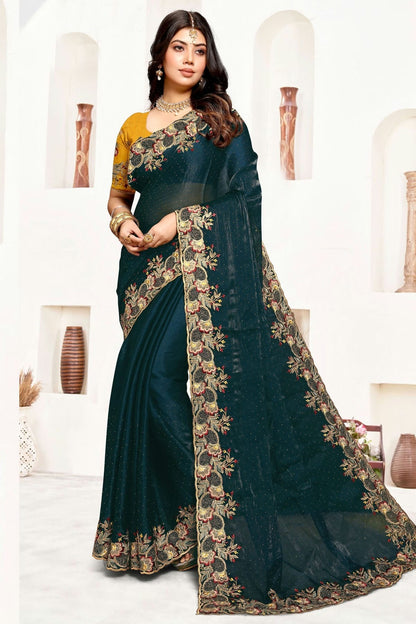 Teal Colour Satin Silk Designer Saree SD1091054