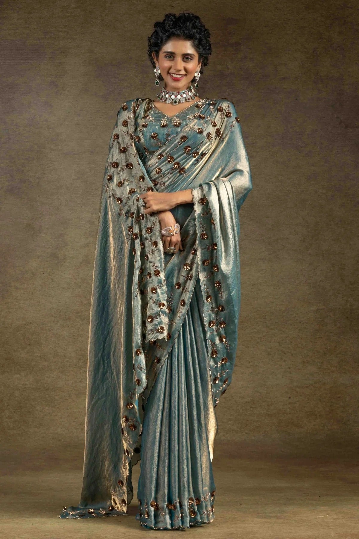 Teal Colour Satin Silk Designer Saree SD1121994
