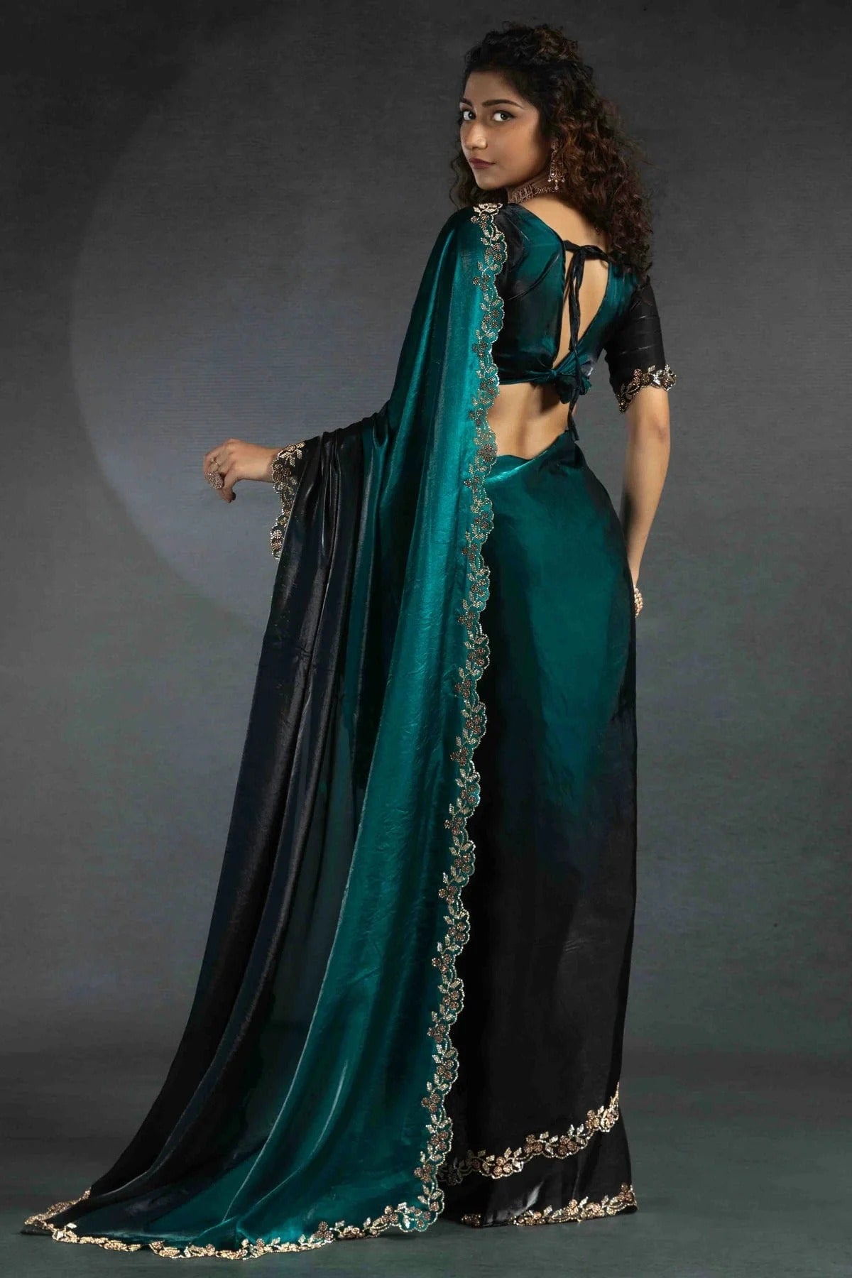 Teal Colour Satin Silk Designer Saree SD1122000 B