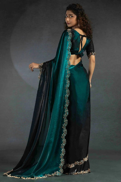 Teal Colour Satin Silk Designer Saree SD1122000 B