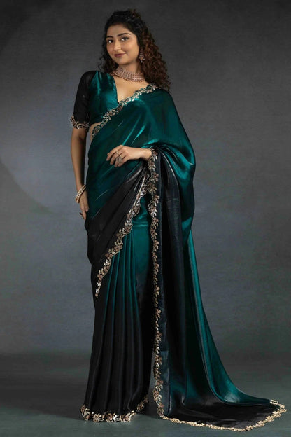 Teal Colour Satin Silk Designer Saree SD1122000