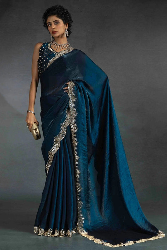 Teal Colour Satin Silk Designer Saree SD1122005