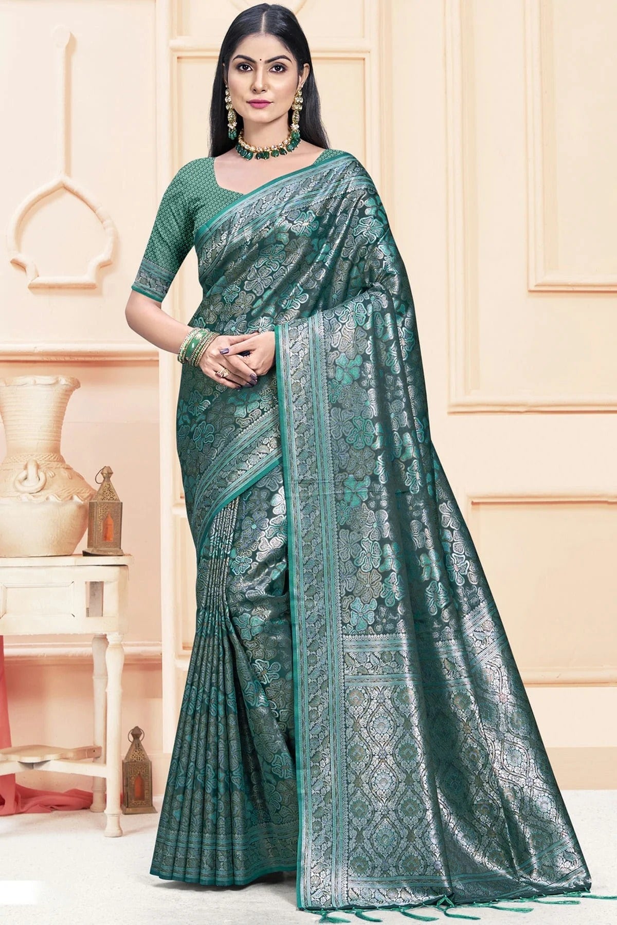 Teal Colour Satin Silk Traditional Saree SD1102433