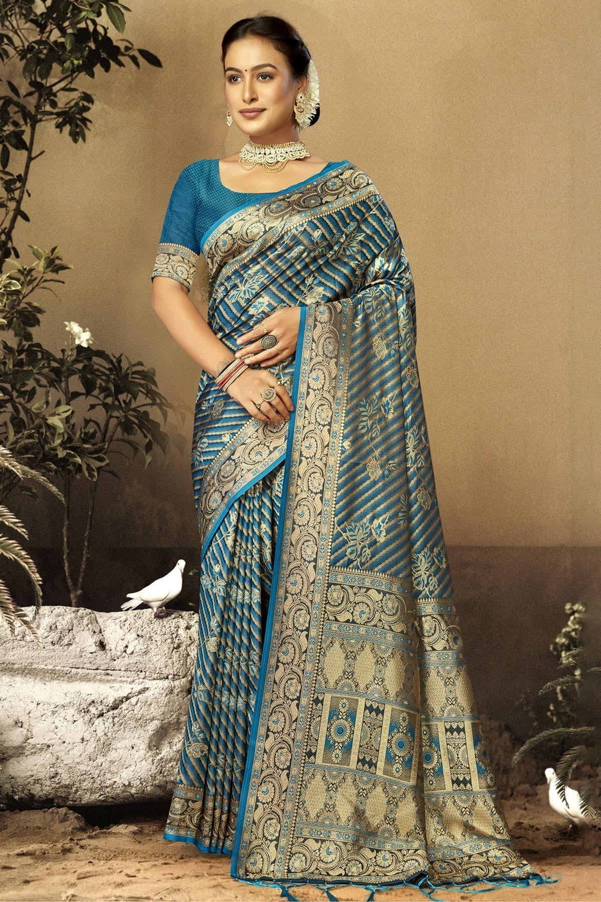 Teal Colour Satin Silk Traditional Saree SD1102434