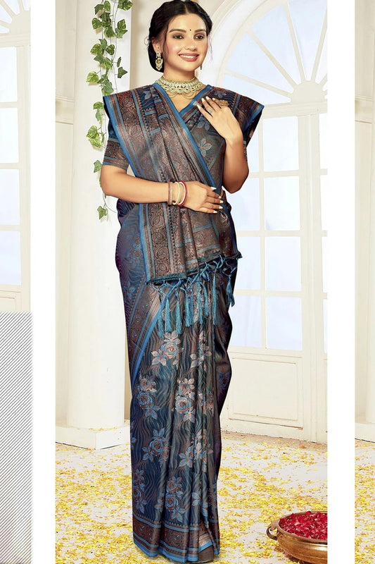 Teal Colour Satin Silk Traditional Saree SD1102441
