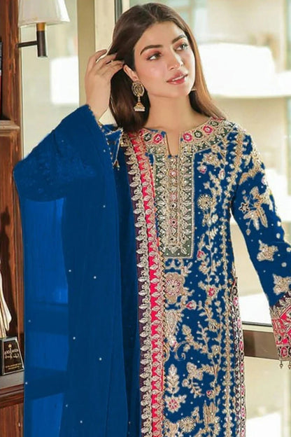 Teal Colour Semi Stitched Chinon Silk Pakistani Suit SM1140281 A