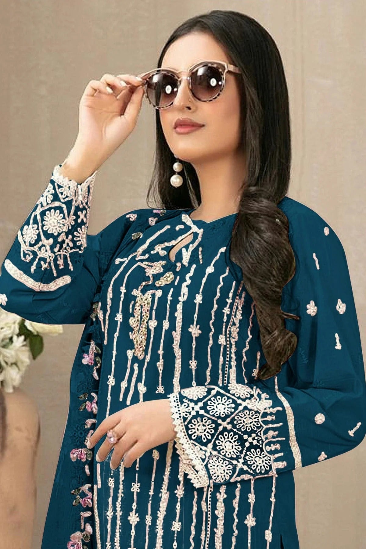 Teal Colour Semi Stitched Faux Georgette Pakistani Suit SM1140240 A
