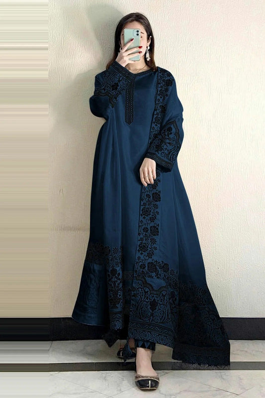 Teal Colour Semi Stitched Faux Georgette Pakistani Suit SM1140270