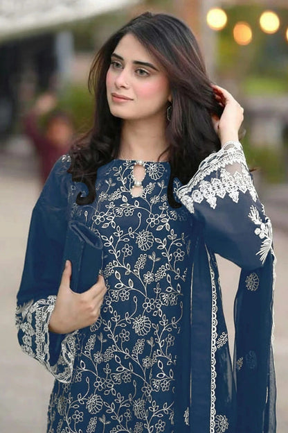 Teal Colour Semi Stitched Faux Georgette Pakistani Suit SM1140273 A