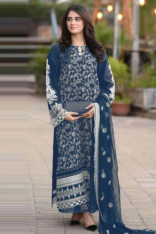 Teal Colour Semi Stitched Faux Georgette Pakistani Suit SM1140273
