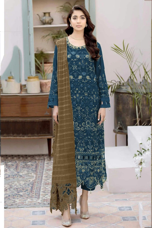 Teal Colour Semi Stitched Faux Georgette Pakistani Suit SM1140311