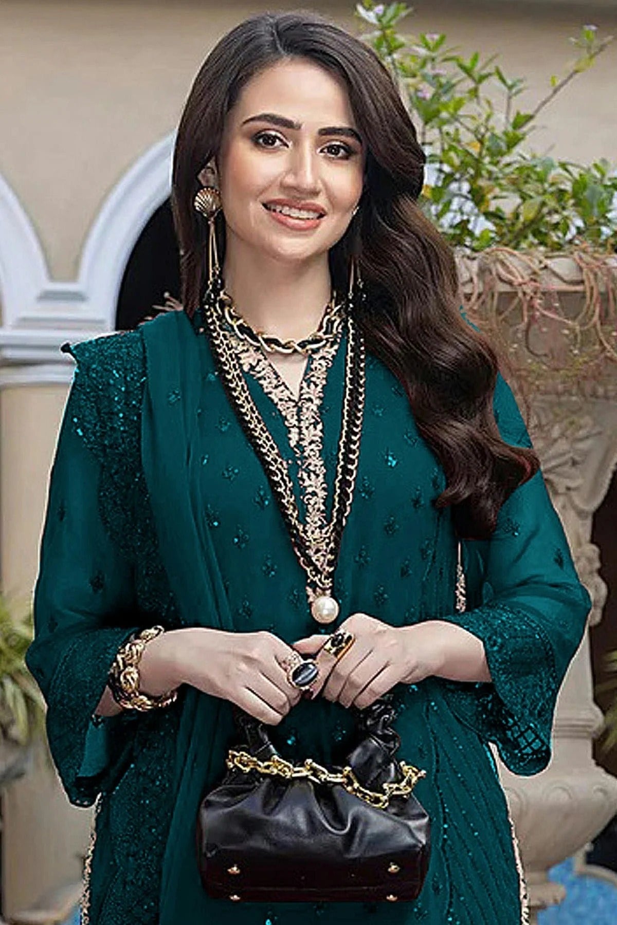 Teal Colour Semi Stitched Faux Georgette Pakistani Suit SM1140318 A