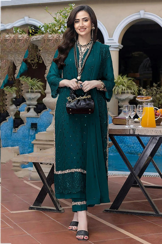 Teal Colour Semi Stitched Faux Georgette Pakistani Suit SM1140318