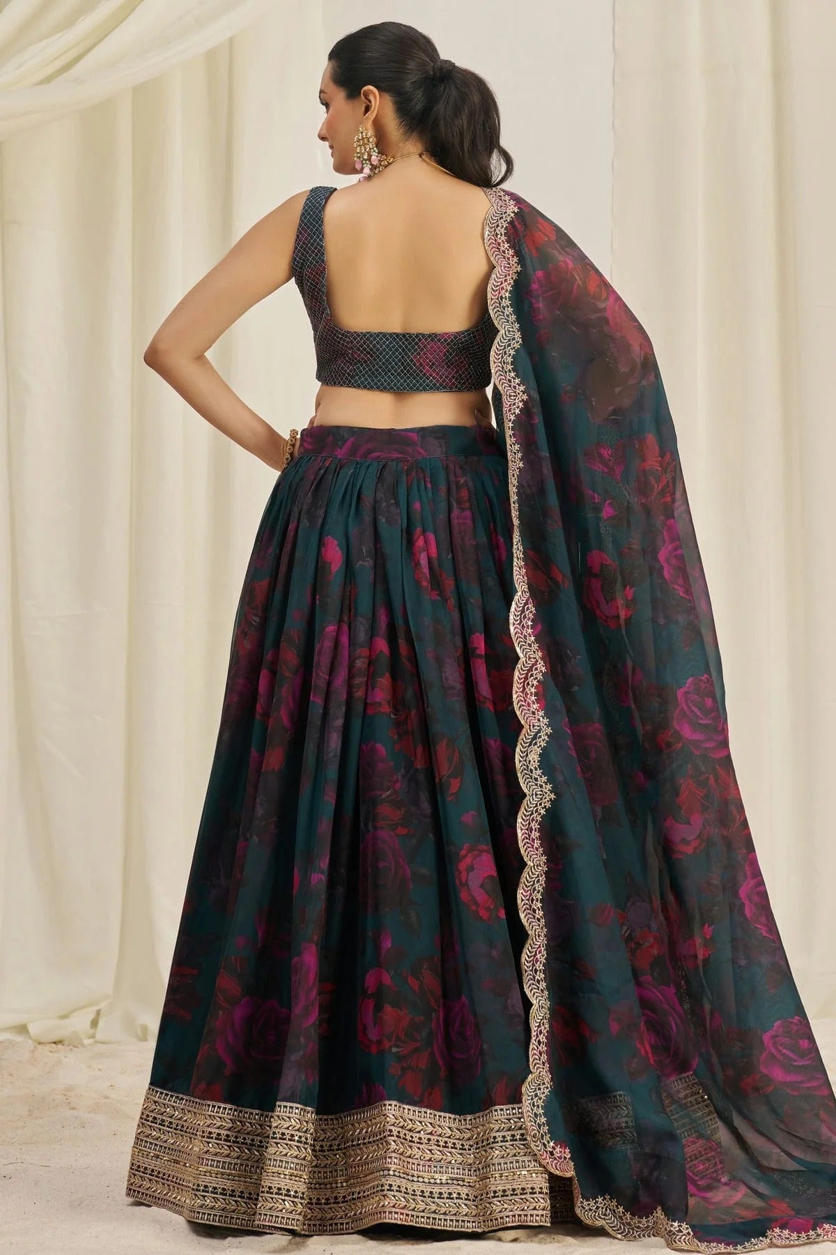 Teal Colour Semi Stitched Organza Lehenga Choli LC1080897 A