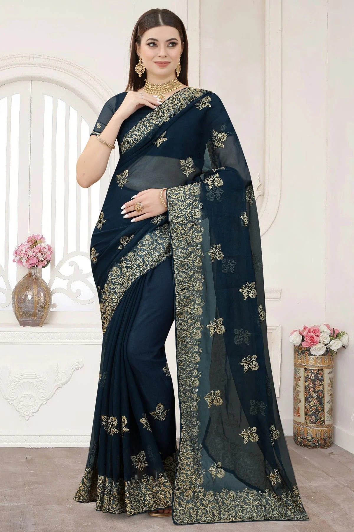 Teal Colour Silk Designer Saree LC1121298