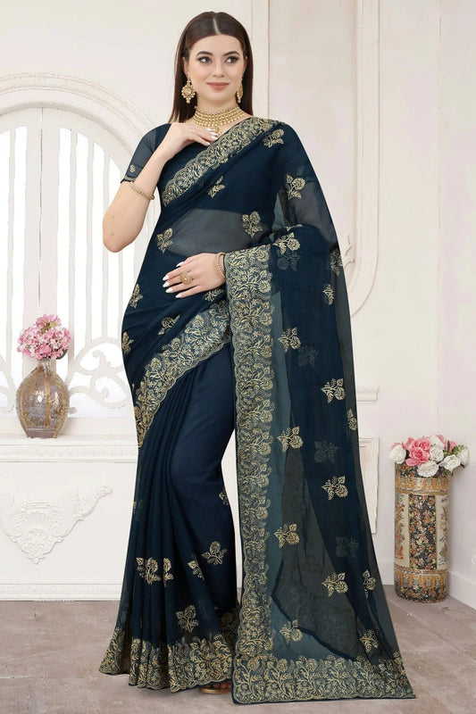 Teal Colour Silk Designer Saree LC1121298