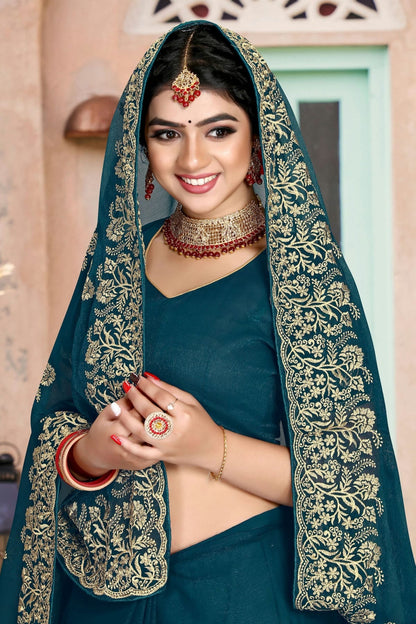 Teal Colour Silk Designer Saree LC1121344 A