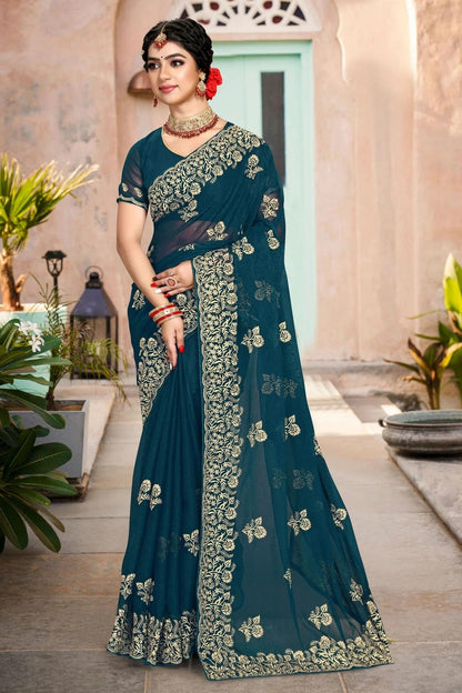 Teal Colour Silk Designer Saree LC1121344