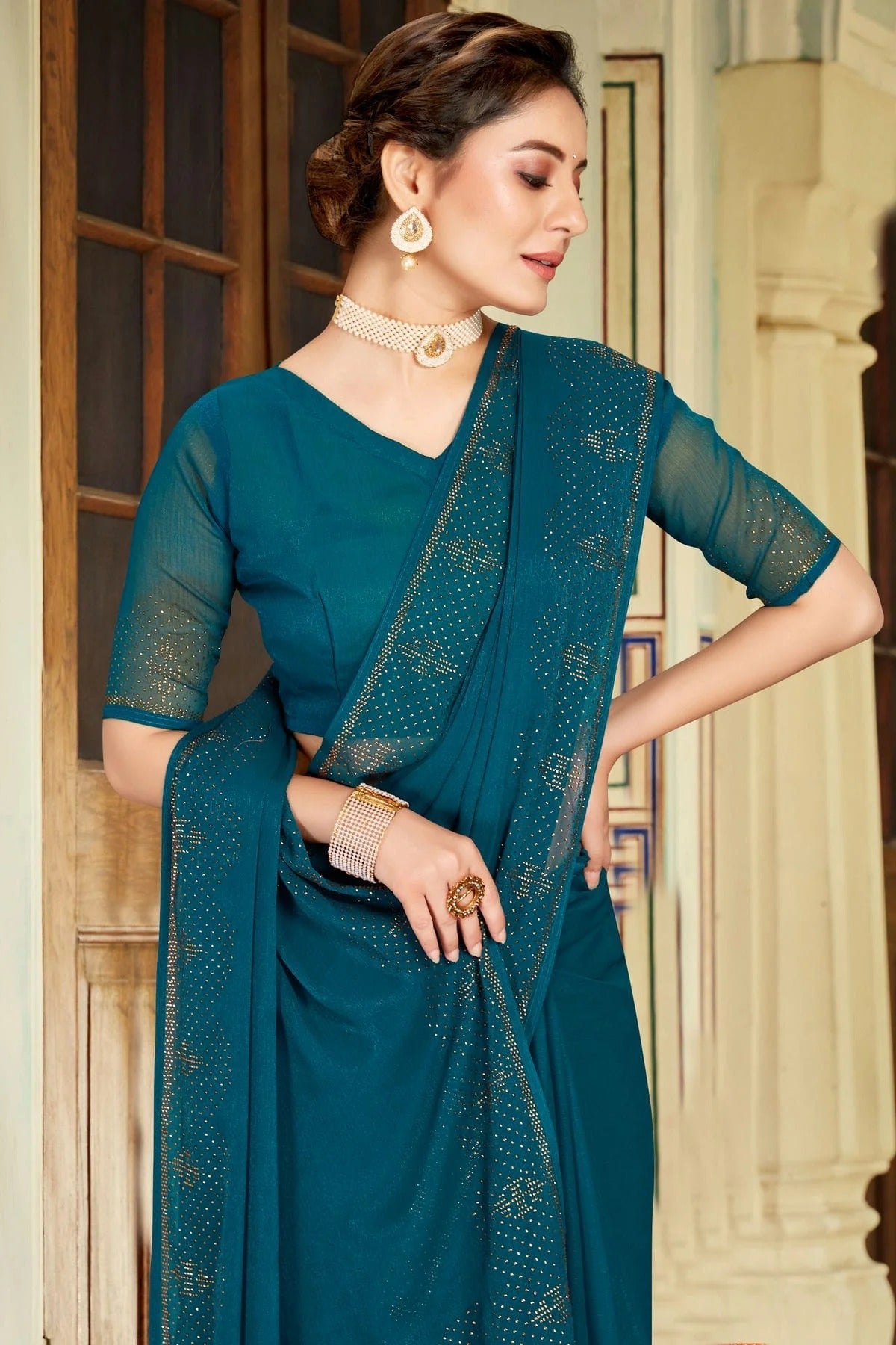 Teal Colour Silk Designer Saree LC1121478 A