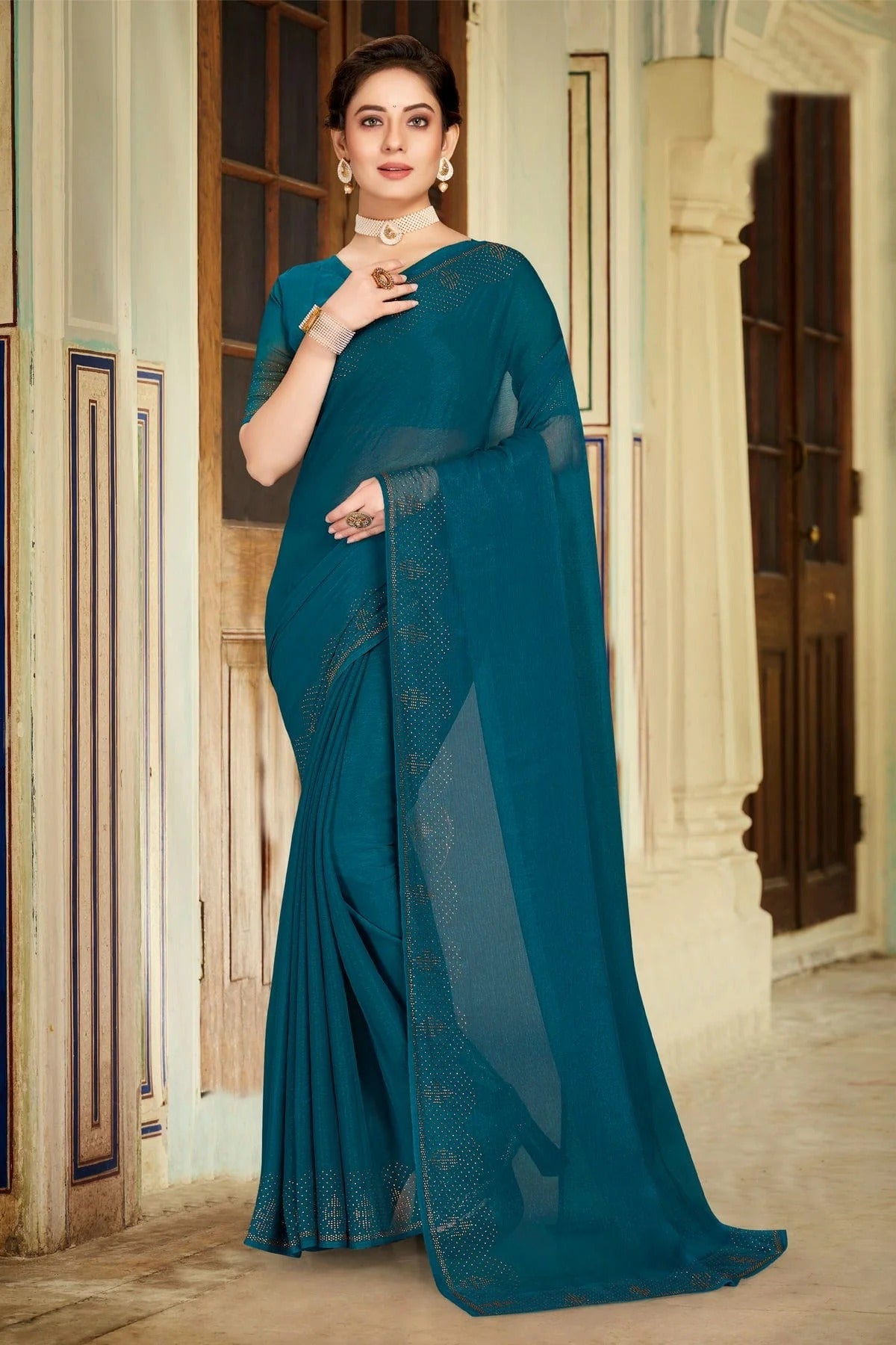 Teal Colour Silk Designer Saree LC1121478