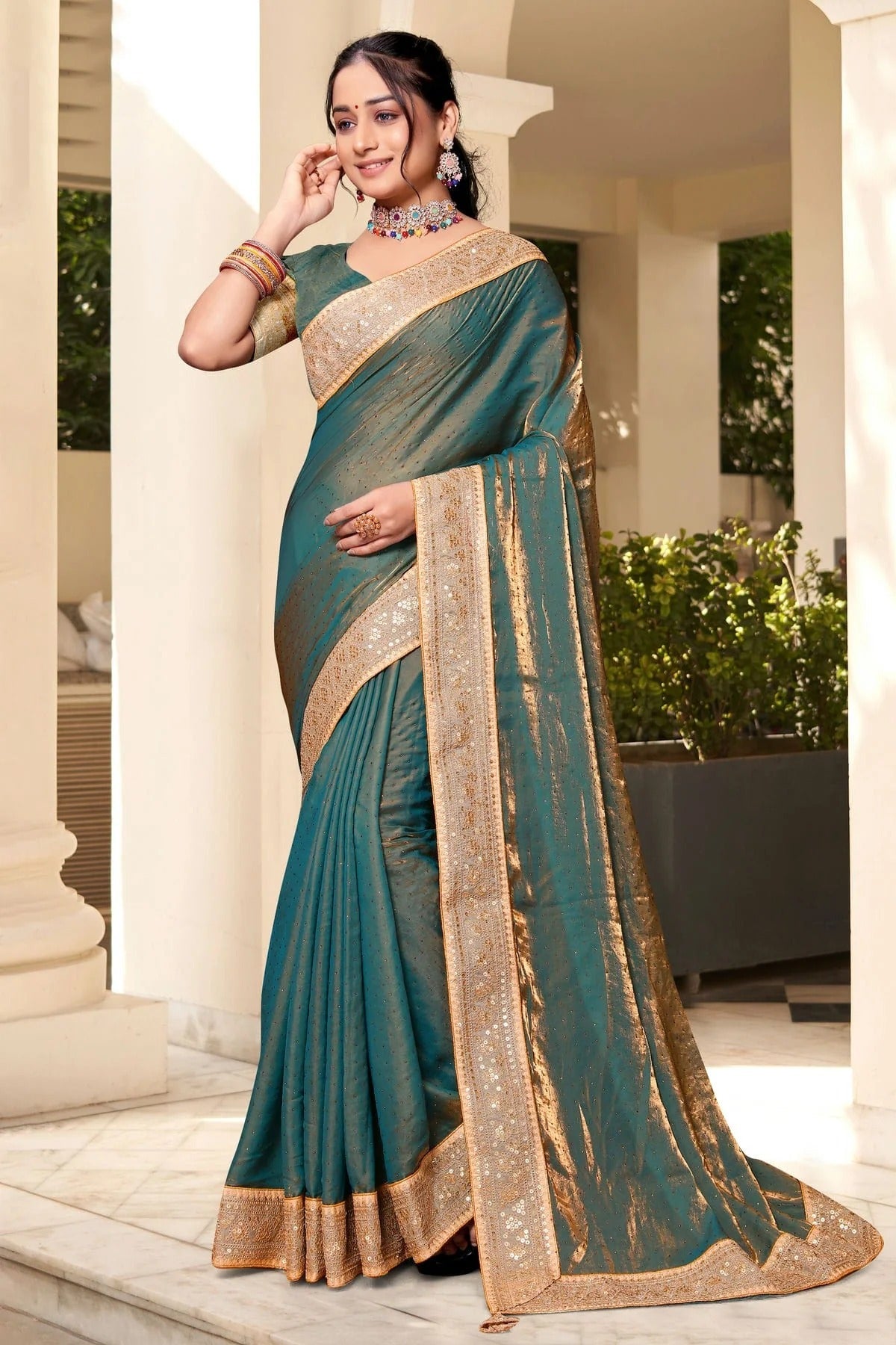 Teal Colour Silk Designer Saree LC1121694