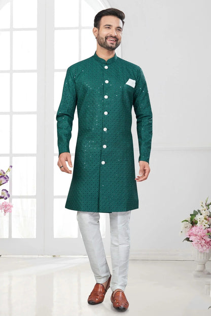 Teal Colour Silk Dupion Sherwani SH1040609