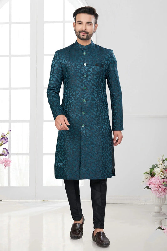Teal Colour Silk Dupion Sherwani SH1040623