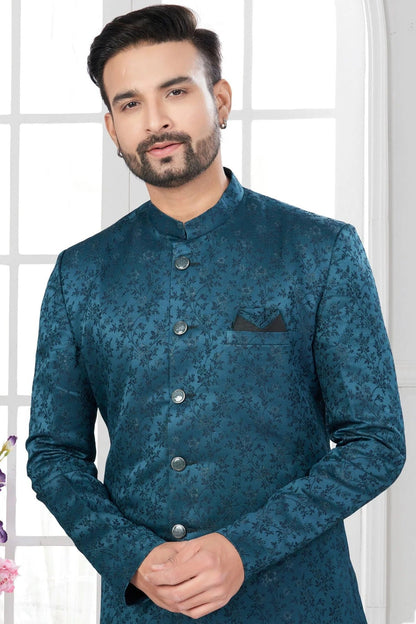 Teal Colour Silk Dupion Sherwani SH1040626 A