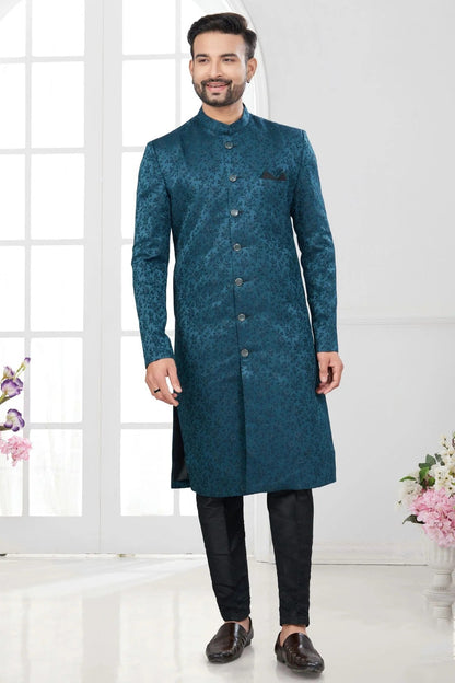 Teal Colour Silk Dupion Sherwani SH1040626