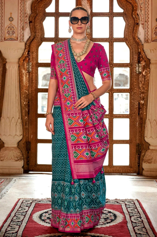 Teal Colour Silk Patola Print Saree SD1290048