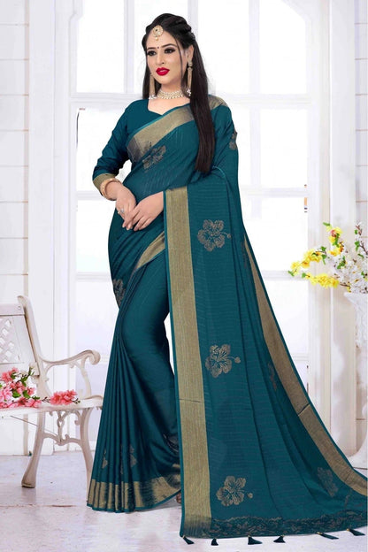 Teal Colour Silk Satin Designer Saree SD1120630