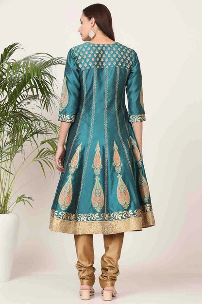 Teal Colour Silk Stitched Suit SS1112904 A