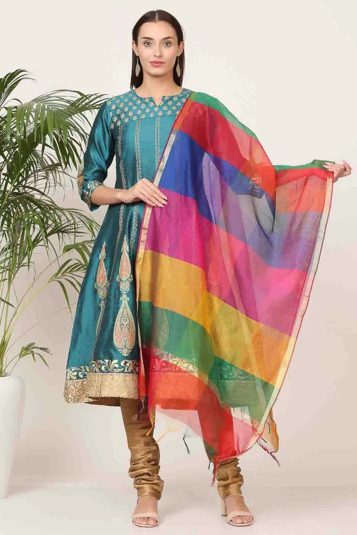 Teal Colour Silk Stitched Suit SS1112904