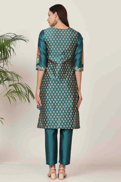 Teal Colour Silk Stitched Suit SS1112909 A