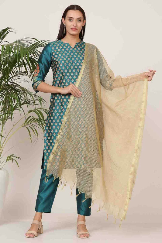 Teal Colour Silk Stitched Suit SS1112909